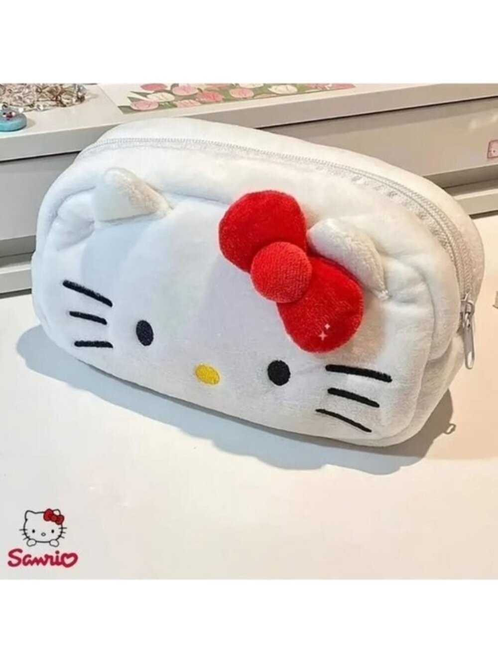 Hello Kitty Plush Velvet Pencil & Makeup Bag Soft Storage Case for School Travel